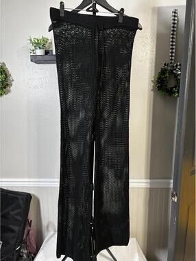 Black Crochet Knit Wide Leg Pants